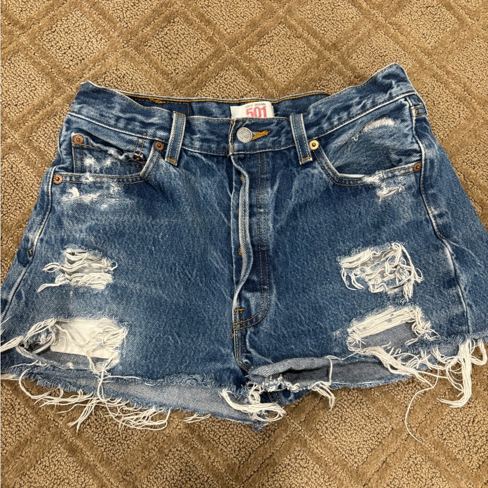 Levi's Original 501 Ripped Blue Jean Shorts